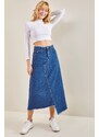 Bianco Lucci Women's Asymmetrical Tasseled Denim Skirt