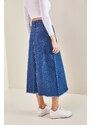 Bianco Lucci Women's Asymmetrical Tasseled Denim Skirt