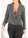 armonika Women's Mint Double Breasted Collar Tweed Crop Jacket