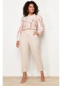 Trendyol Curve Stone High Waist Buckle Detail Woven Trousers