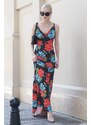 Madmext Off-Neck Multicolored Floral Patterned Long Dress