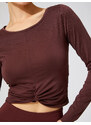 Koton Crop Yoga T-Shirt Twirl Detailed Long Sleeve Modal Blended Silky Textured