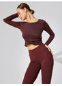 Koton Crop Yoga T-Shirt Twirl Detailed Long Sleeve Modal Blended Silky Textured