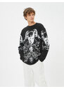 Koton Skull Printed Sweater Crew Neck Long Sleeved