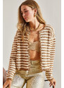 Bianco Lucci Women's Buttoned Striped Knitwear Cardigan