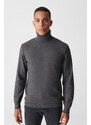 Avva Men's Anthracite Turtleneck Jacquard Sweater