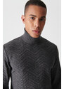 Avva Men's Anthracite Turtleneck Jacquard Sweater