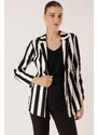 By Saygı Red Rope Detailed Jacket with Drawstring Waist Thick Longitudinal Striped Sleeve