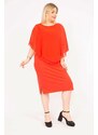 Şans Women's Red Plus Size Chiffon Dress with Cape