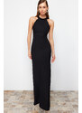 Trendyol Black Body-Sitting Woven Shiny Jewelled Long Evening Dress