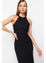 Trendyol Black Body-Sitting Woven Shiny Jewelled Long Evening Dress