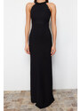 Trendyol Black Body-Sitting Woven Shiny Jewelled Long Evening Dress