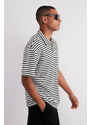 Trendyol Ecru Oversize/Wide Cut Limited Edition Striped Textured Polo Collar T-shirt