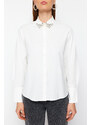 Trendyol White Woven Hand Work Shiny Jewelled Poplin Shirt