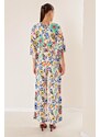 By Saygı Elastic Waist Pocket Palazzo Trousers Front Back V Neck Crop Floral Double Suit