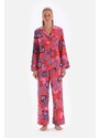 Dagi Pomegranate Flower Patterned Shirt Collar Satin Pajama Top