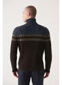 Avva Men's Brown Full Turtleneck Block Colored Regular Fit Woolen Sweater
