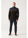 Avva Men's Brown Full Turtleneck Block Colored Regular Fit Woolen Sweater