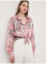 Košile Guess BOWED JUN dámská, růžová barva, relaxed, s klasickým límcem, W3GH93 WD8G2