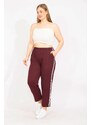 Şans Women's Claret Red Plus Size Side Stripe Tracksuit Bottom