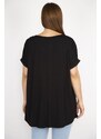 Şans Women's Black Plus Size Robe Tulle Applique And Sequin Detailed Blouse