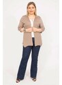 Şans Women's Mink Plus Size Lace Detailed Back Capri Sleeve Cardigan