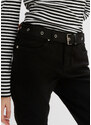 bonprix Keprové kalhoty s páskem a postranními knoflíky (2dílná souprava) Černá