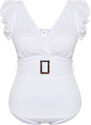 Trendyol Curve White Deep V-Belt Gathering Effect Bridal Knitted Swimsuit