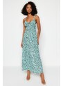 Trendyol Green Floral Print Straight Cut Tie Detailed Strappy Woven Dress