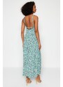 Trendyol Green Floral Print Straight Cut Tie Detailed Strappy Woven Dress