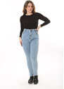 Şans Women's Plus Size Blue High Waist Skinny Leg Lycra 5 Pocket Jeans