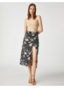 Koton Midi Length Skirt Draped and Slit Linen Blend