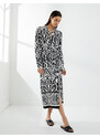 Koton Ethnic Patterned Midi Shirt Dress Belted Button Long Sleeve