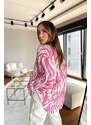 Laluvia Pink Viscose Fabric Patterned Oversized Women's Shirt.