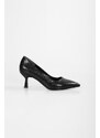 Shoeberry Women's Zahara Black Snake Patterned Heeled Shoes Stiletto