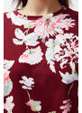 Trendyol Burgundy-Multi Color 100% Cotton Floral Ruffle Detail Knitted Pajamas Set