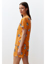 Trendyol Orange 100% Cotton Heart Knitted Pajamas Set