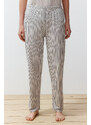Trendyol Gray Slogan Printed Striped Knitted Pajamas Set