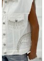 Laluvia White Stone Detailed Denim Vest