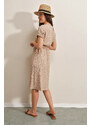 Bigdart 2378 V-Neck Knitted Dress with Slits - Biscuit