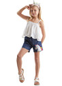 Denokids Colorful Tasseled Unicorn Girl Blouse Denim Shorts Set