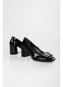 Shoeberry Women's Letizia Black Patent Leather Buckled Heel Shoes