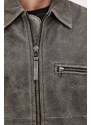 Kožená bunda Samsoe Samsoe SATOM pánská, šedá barva, přechodná, M24100031