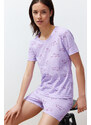 Trendyol Lilac Cotton Animal Pattern Knitted Pajamas Set