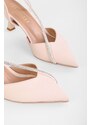 Shoeberry Women's Hush Ten Matte Satin Stone Heel Shoes Stiletto