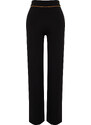 Trendyol Black Contrast Stripe Detail Wide Leg/Comfort Fit Flexible Trousers