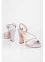 Shoeberry Women's Alaia Silver Satin Stone Platform Heel Shoes