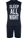 Trendyol Navy Blue Slogan Printed Regular Fit Pajama Set with Knitted Shorts