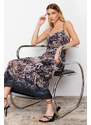 Trendyol Limited Edition Brown Animal Print Chiffon Lined Maxi Woven Dress
