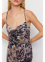 Trendyol Limited Edition Brown Animal Print Chiffon Lined Maxi Woven Dress